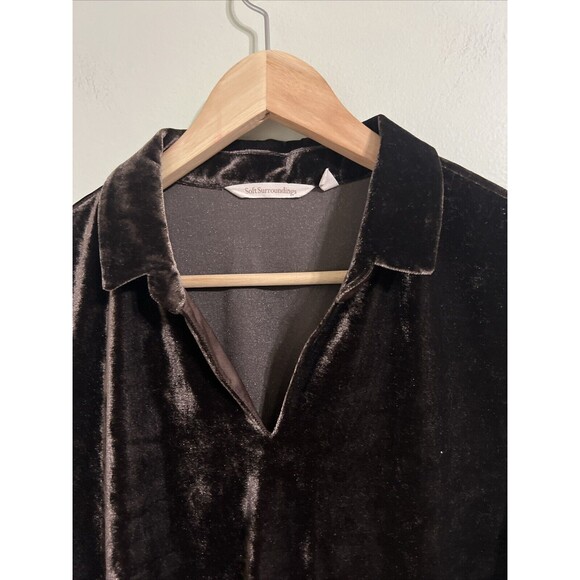 Soft Surroundings Velvet Womens Size PS Brown Collared Long Sleeve V-Neck Tunic - Picture 2 of 8